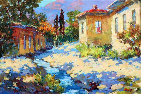 Mikhail Zharov (Russian b.1974) A sunny day in the village, 20 x 30in.